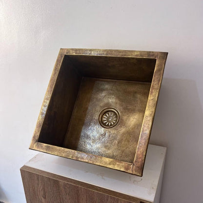 Artisan Hand-Hammered Brass Square Prep Sink