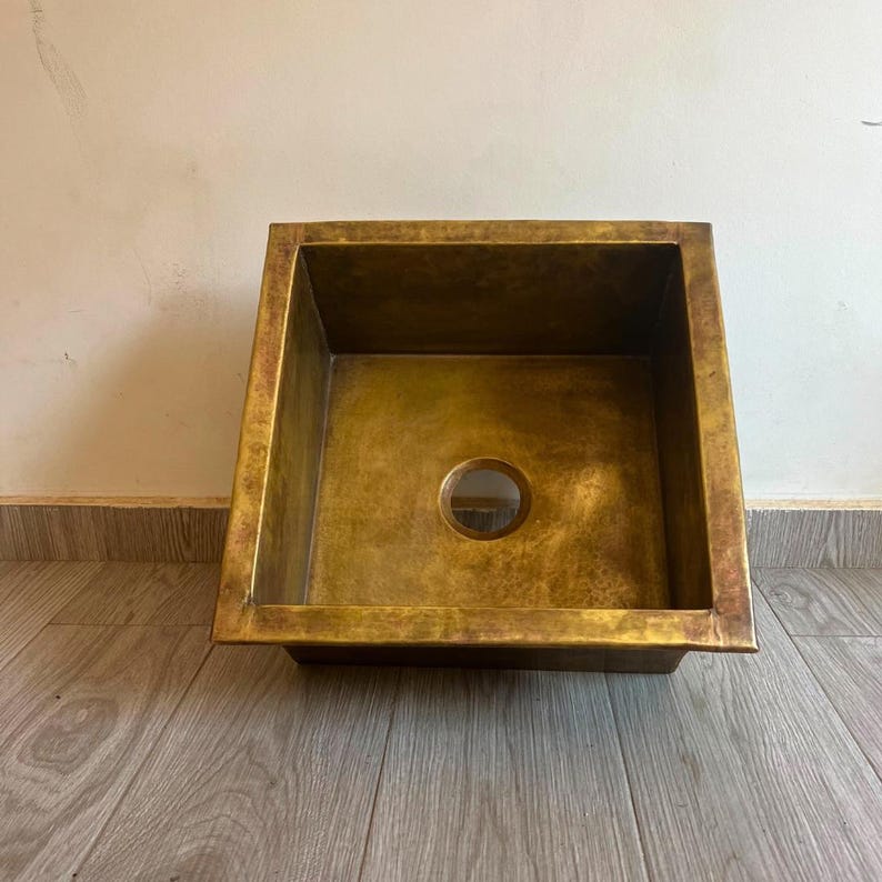 Artisan Hand-Hammered Brass Square Prep Sink
