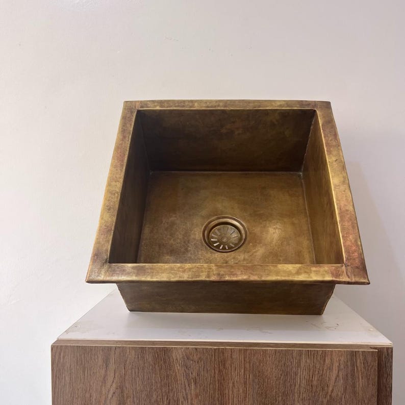 Artisan Hand-Hammered Brass Square Prep Sink