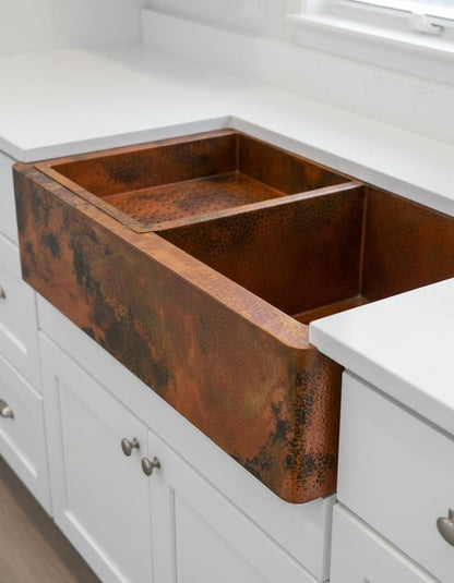 Artisan Double-Bowl Copper Sink with Integrated Colander