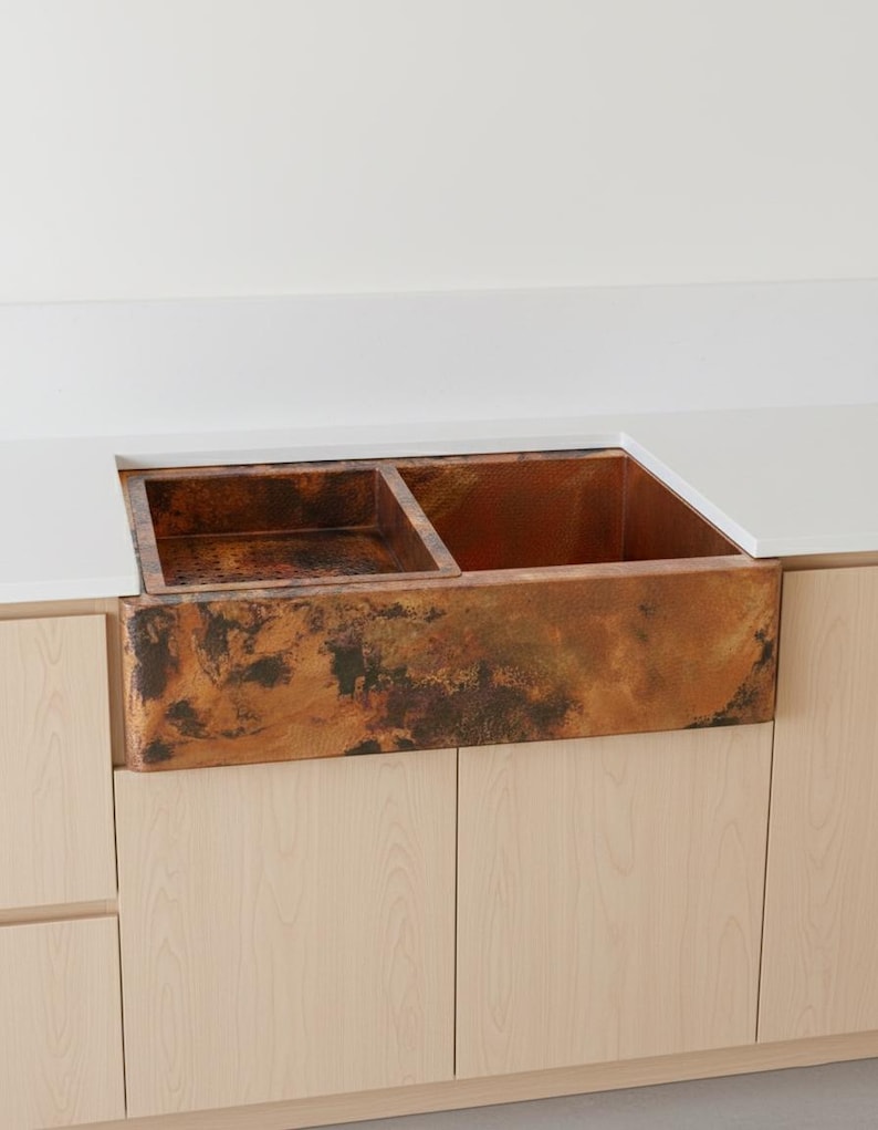 Artisan Double-Bowl Copper Sink with Integrated Colander