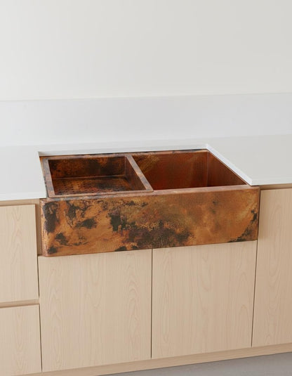 Artisan Double-Bowl Copper Sink with Integrated Colander