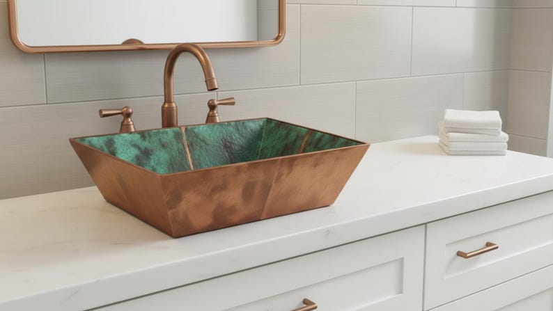 Artisan Hand-Hammered Square Copper Vessel Sink