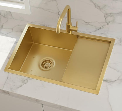 Luxury Brushed Gold Kitchen Sink with Integrated Drainboard