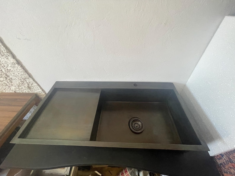 Artisan Brass Workstation Sink with Integrated Drainboard