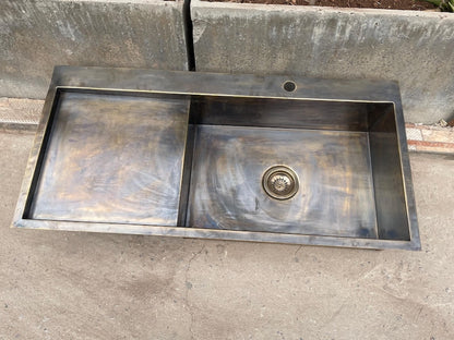 Artisan Brass Workstation Sink with Integrated Drainboard
