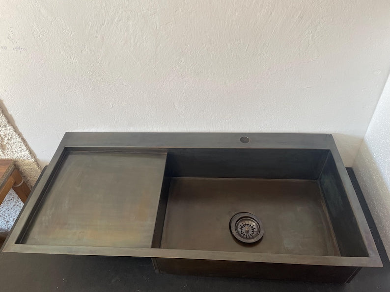Artisan Brass Workstation Sink with Integrated Drainboard