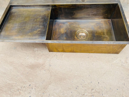 Artisan Brass Workstation Sink with Integrated Drainboard