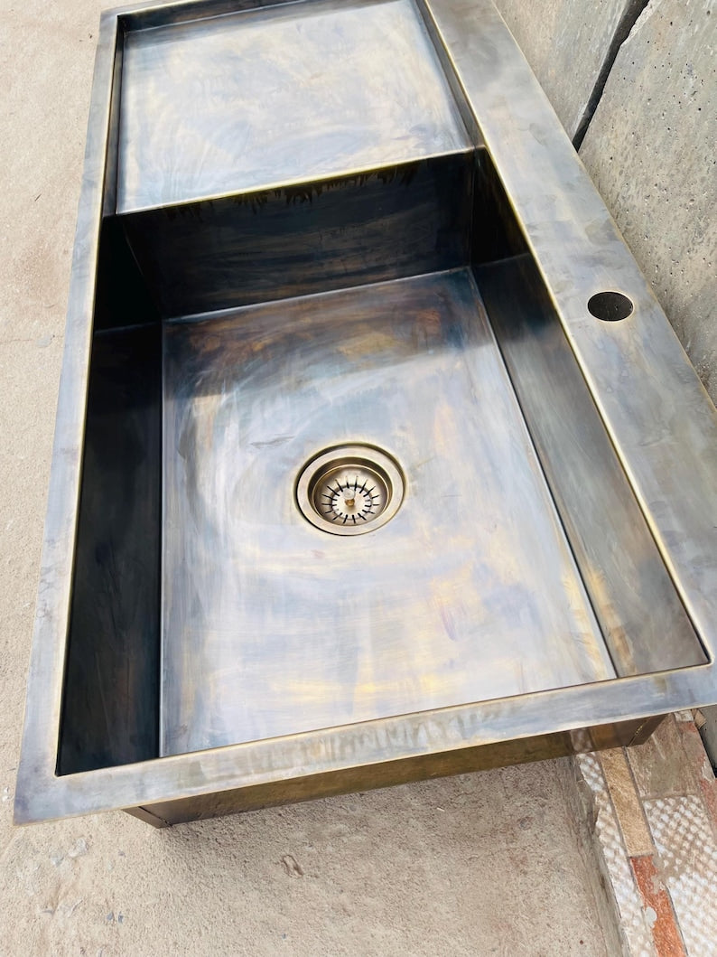 Artisan Brass Workstation Sink with Integrated Drainboard