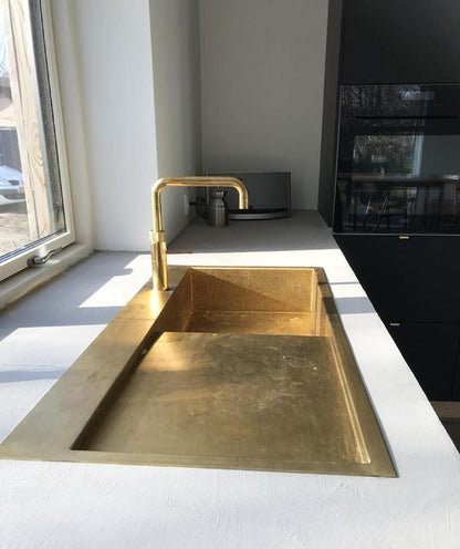 Artisan Brass Workstation Sink with Integrated Drainboard