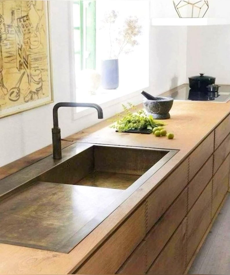 Artisan Brass Workstation Sink with Integrated Drainboard