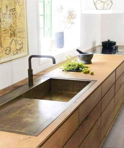 Artisan Brass Workstation Sink with Integrated Drainboard