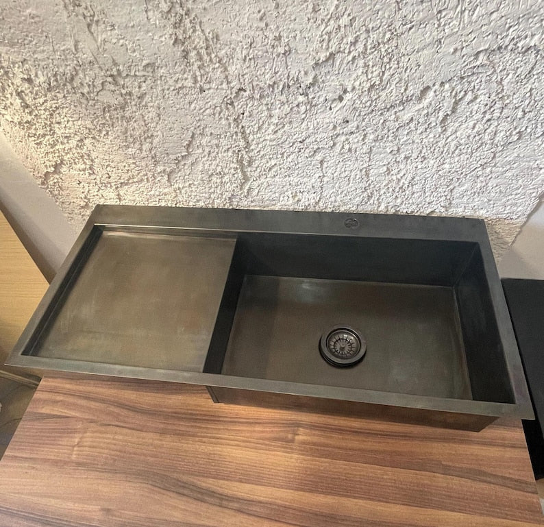 Artisan Brass Workstation Sink with Integrated Drainboard