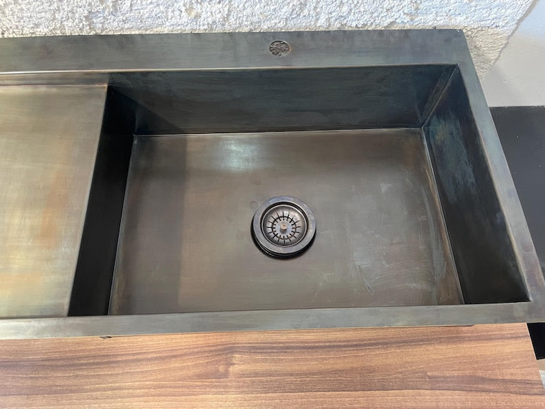 Artisan Brass Workstation Sink with Integrated Drainboard