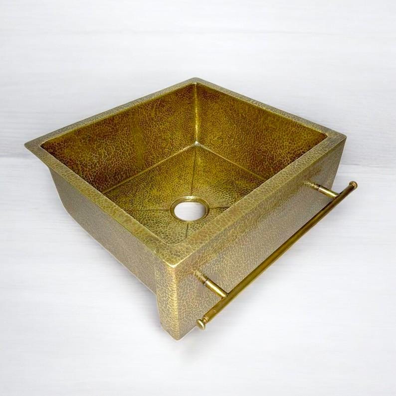 Artisan Brass Farmhouse Sink with Integrated Towel Bar
