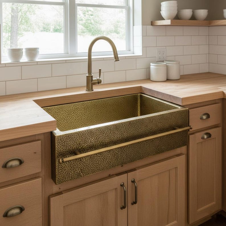 Artisan Brass Farmhouse Sink with Integrated Towel Bar
