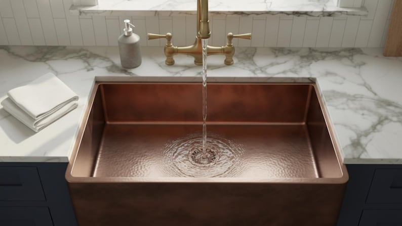 Artisan Copper Farmhouse Sink with Smooth Minimalist Basin