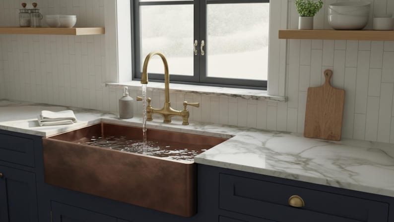 Artisan Copper Farmhouse Sink with Smooth Minimalist Basin