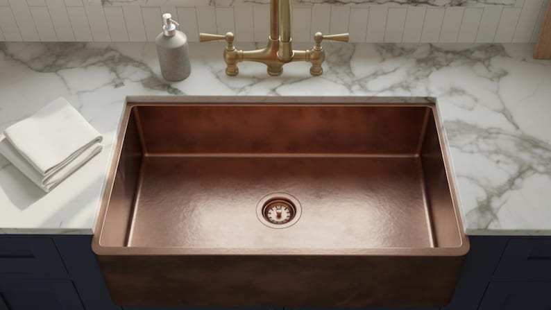 Artisan Copper Farmhouse Sink with Smooth Minimalist Basin