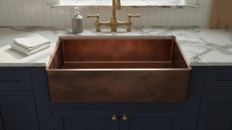 Artisan Copper Farmhouse Sink with Smooth Minimalist Basin