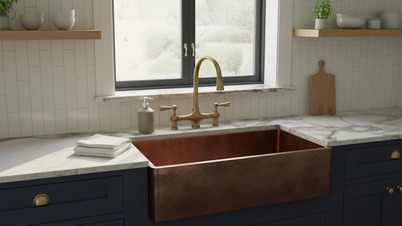 Artisan Copper Farmhouse Sink with Smooth Minimalist Basin