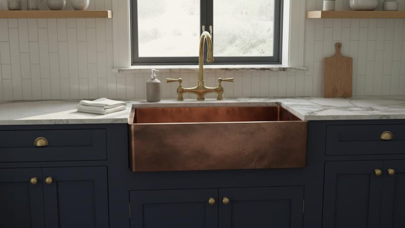 Artisan Copper Farmhouse Sink with Smooth Minimalist Basin
