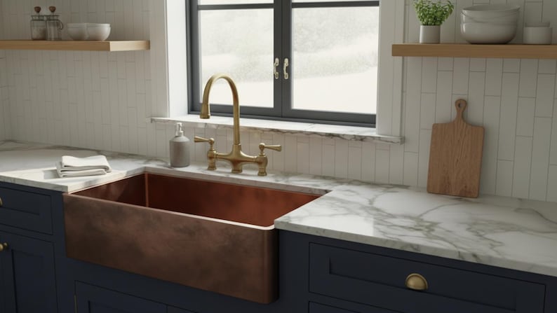 Artisan Copper Farmhouse Sink with Smooth Minimalist Basin