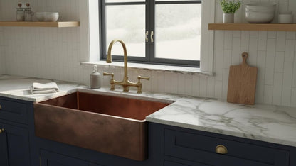 Artisan Copper Farmhouse Sink with Smooth Minimalist Basin