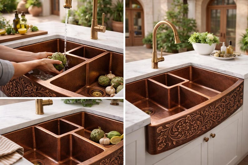 Luxury Hand-Carved Copper Farmhouse Sink