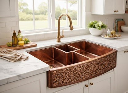 Luxury Hand-Carved Copper Farmhouse Sink