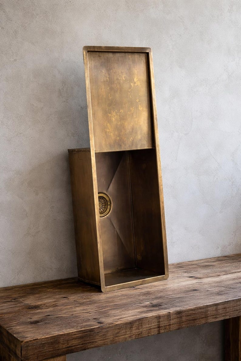 Handcrafted Brass Workstation Sink with Built-in Drainboard