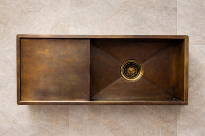 Handcrafted Brass Workstation Sink with Built-in Drainboard