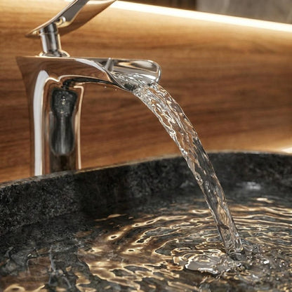 Modern Polished Gold Waterfall Vessel Faucet