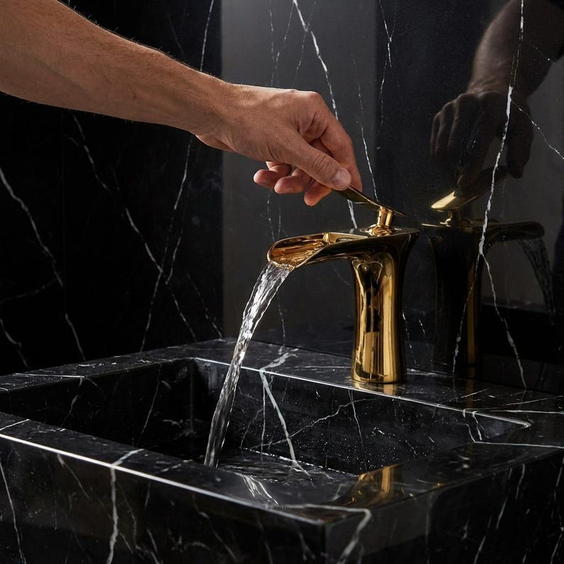 Modern Polished Gold Waterfall Vessel Faucet
