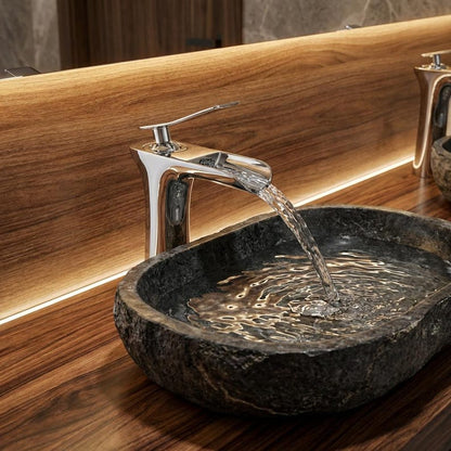 Modern Polished Gold Waterfall Vessel Faucet