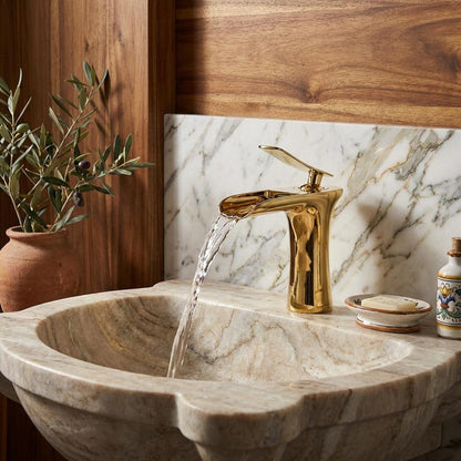 Modern Polished Gold Waterfall Vessel Faucet