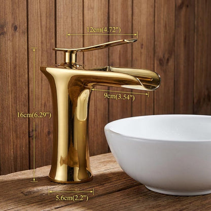 Modern Polished Gold Waterfall Vessel Faucet
