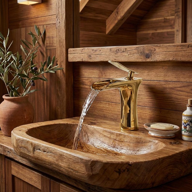 Modern Polished Gold Waterfall Vessel Faucet