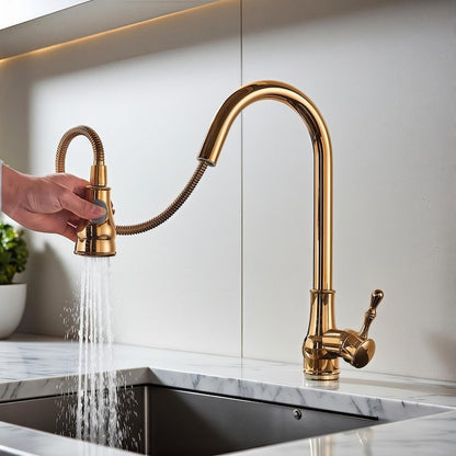 Modern Matte Black High Arc Pull-Down Kitchen Faucet