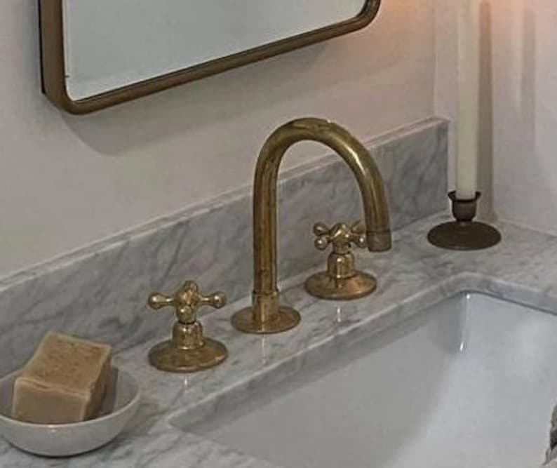Handcrafted Polished Brass Gooseneck Faucet Set