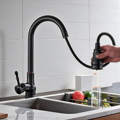 Modern Matte Black High Arc Pull-Down Kitchen Faucet