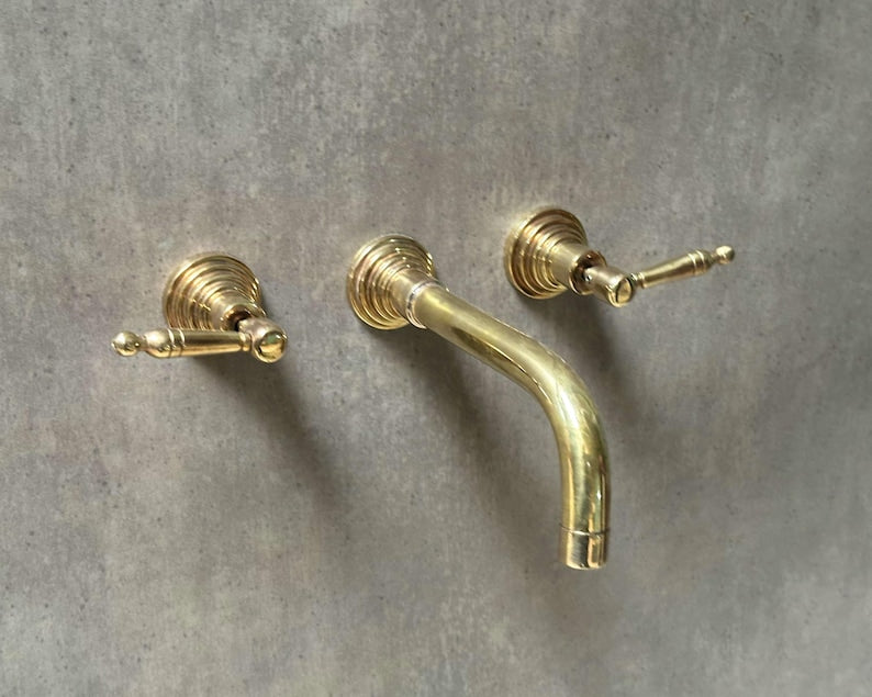 Handcrafted Wall-Mounted Brass Lever Faucet
