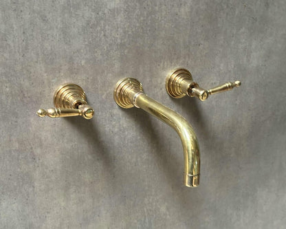 Handcrafted Wall-Mounted Brass Lever Faucet
