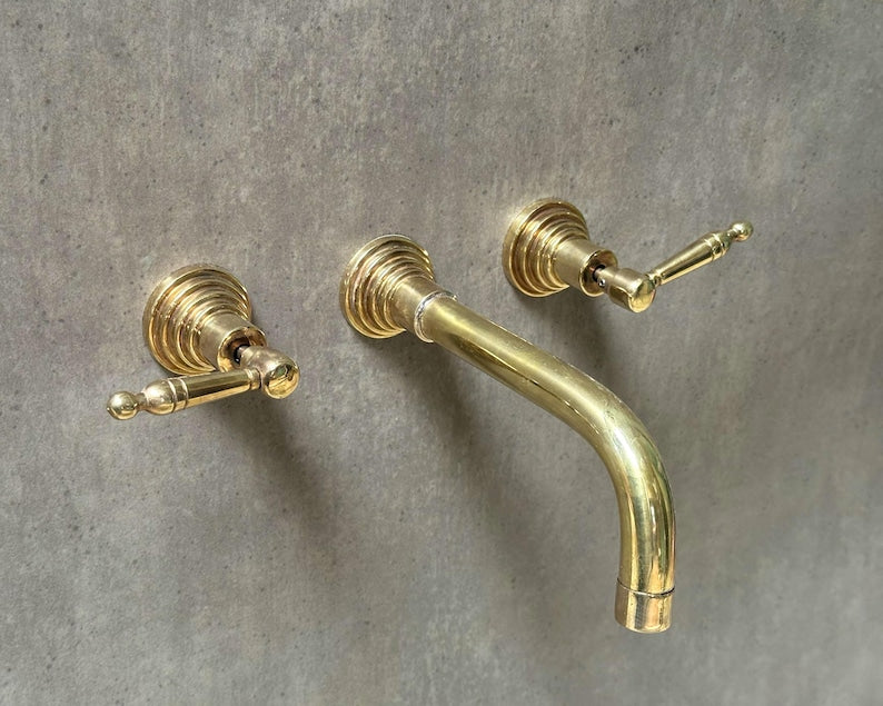 Handcrafted Wall-Mounted Brass Lever Faucet