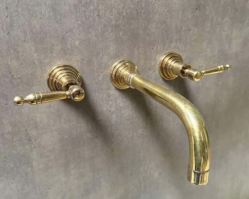 Handcrafted Wall-Mounted Brass Lever Faucet