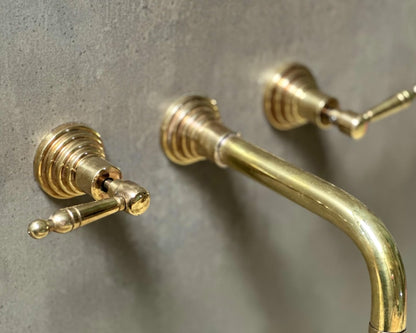 Handcrafted Wall-Mounted Brass Lever Faucet