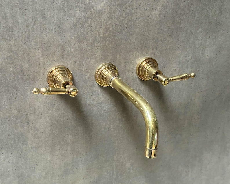 Handcrafted Wall-Mounted Brass Lever Faucet
