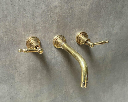 Handcrafted Wall-Mounted Brass Lever Faucet