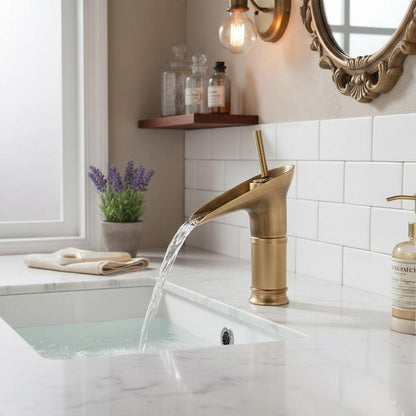 Handcrafted Brushed Brass Waterfall Faucet