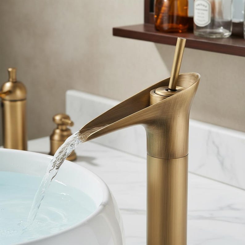Handcrafted Brushed Brass Waterfall Faucet